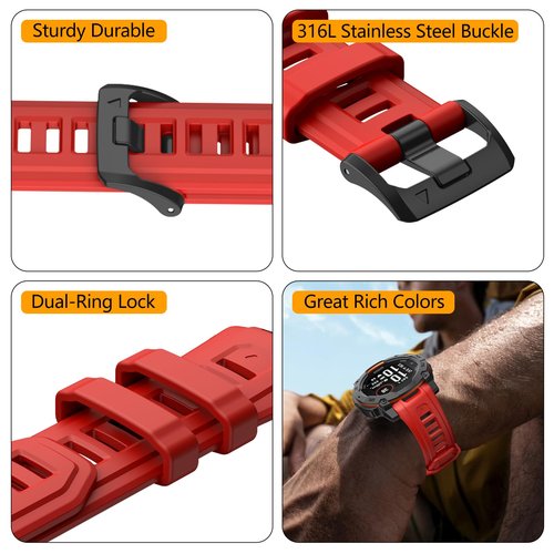 OVERSTEP Watch Bands Compatible with Instinct 3 Amoled/Solar 50mm 26mm Soft Siliocne Strap for Garmin Instinct 3 Smartwatches, Red