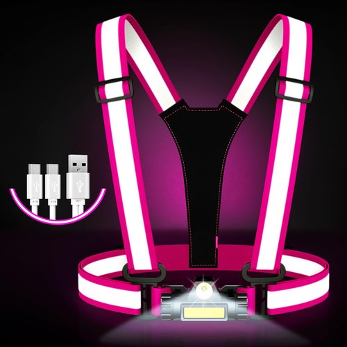 Hoeraonr Running Lights for Runners,90°Adjustable LED Reflective Vest Running Gear,Rechargeable Chest Light Up Running Vest Night Walking Safety Gear for Night Walking/Cycling/Jogging