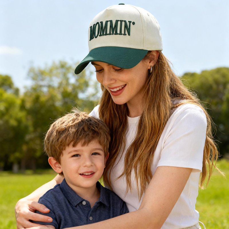 Mommin Trucker Hat for Women Mom Hat, Adjustable Embroidered Mama Baseball Cap, Mother's Day Birthday Gifts for Mom from Daughter Son Husband Green/Beige
