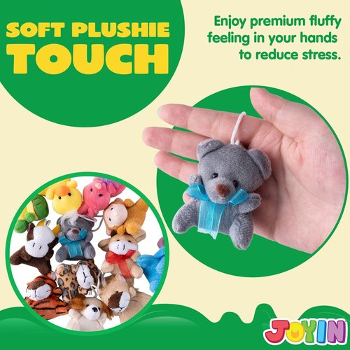 JOYIN 36-Pack Mini Animal Plush Toys - Bulk Stuffed Animal Party Favors for Kids | 3" Each