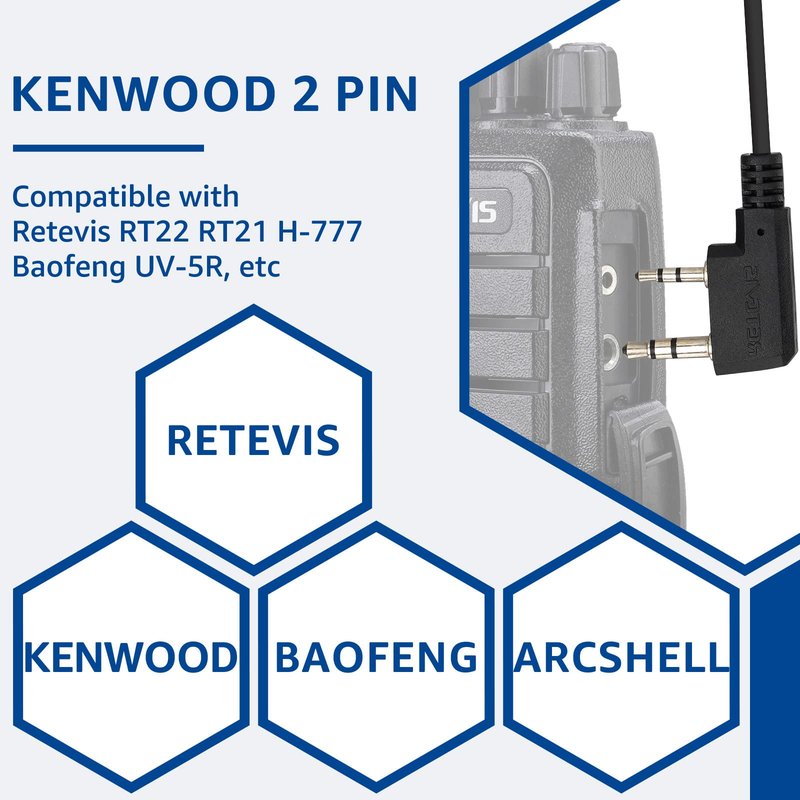 Retevis Swivel Walkie Talkie Earpiece with Mic, Coil Tube, C-Shape Earhook, for RT22 RT68 RT21 H-777 H-777H, Compatible with Baofeng BF-888S Kenwood Pxton 2 Way Radio, Two Way Radio Earpiece(10 Pack)