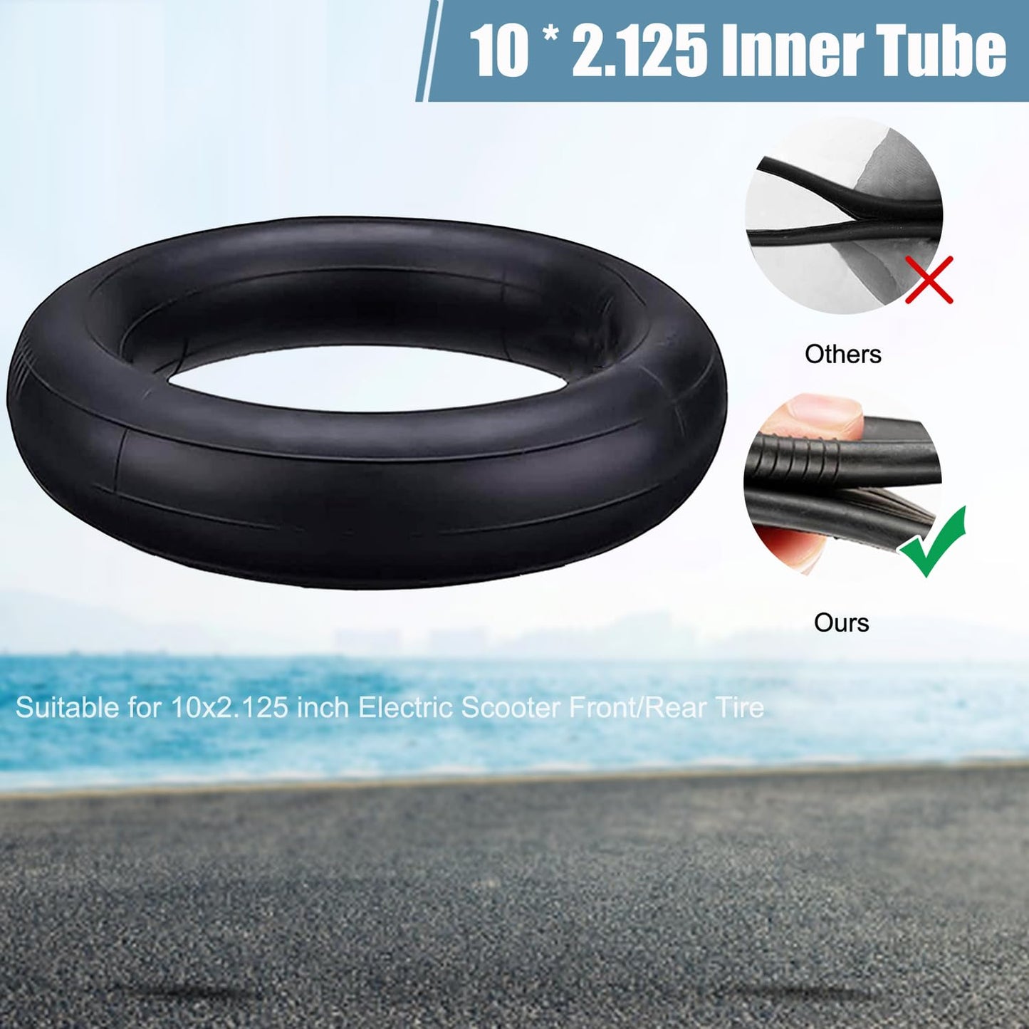 Cooryda Inner Tire,10x2.125 Inner Tube for Electric Scooter Tire Replacement Wheels with 0° Valve Stem for 10inch Tires with 6inch Rims(2 inner)