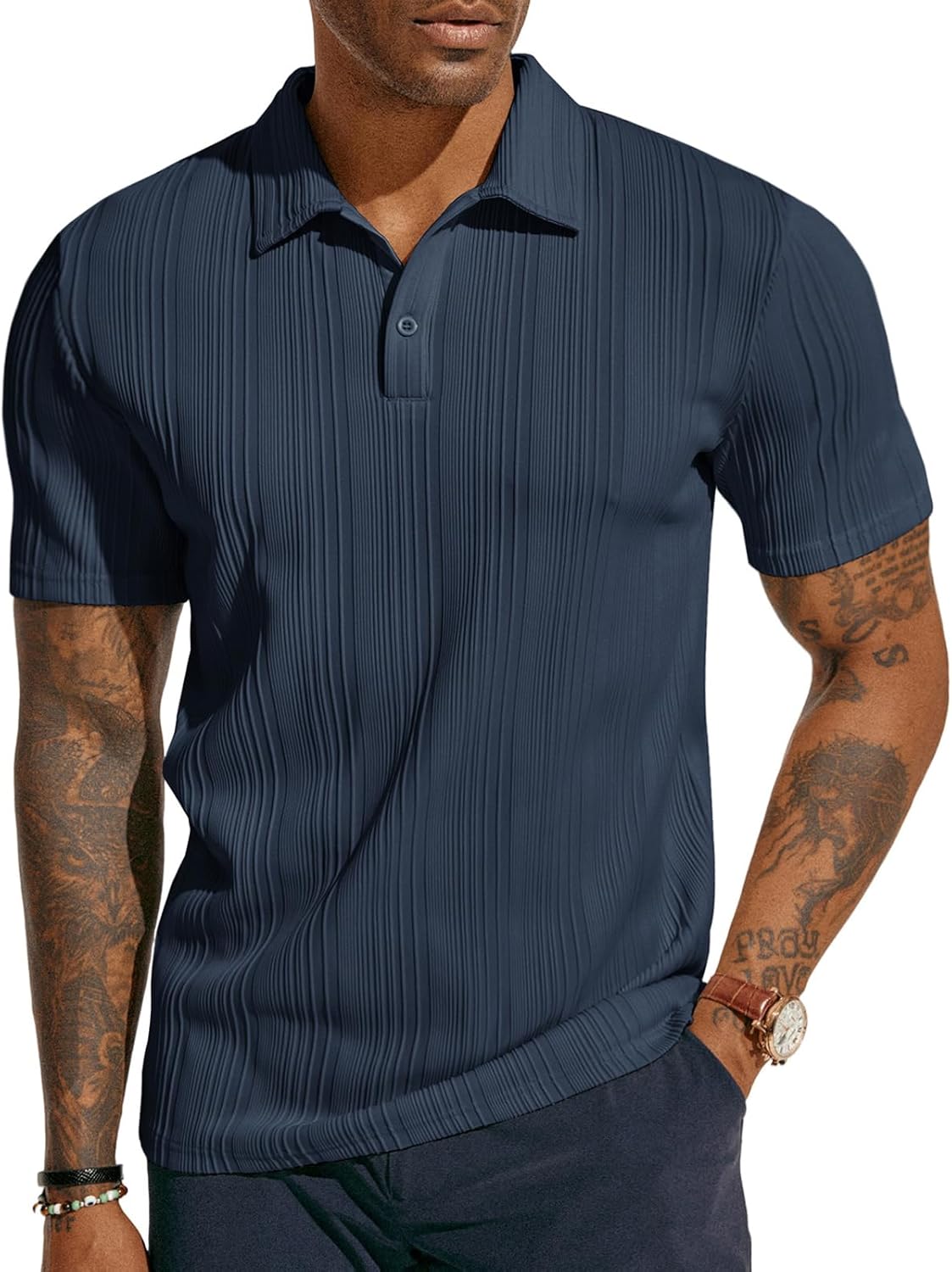 PJ PAUL JONES Men's Textured Knit Polo Shirt - Regular Fit, Stretchy Fabric for Comfort