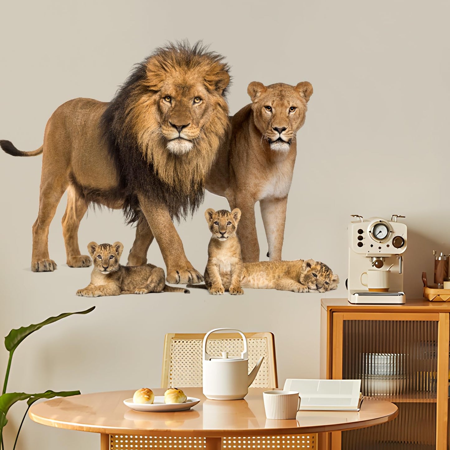 RAINBOW WSK Lifelike Lion Wall Decals Peel and Stick 3D Jungle Wild Animal Wall Sticker Tropical Lion Family Wall Mural Removable Wall Decor for Bedroom Living Room Club Party ZC96392001