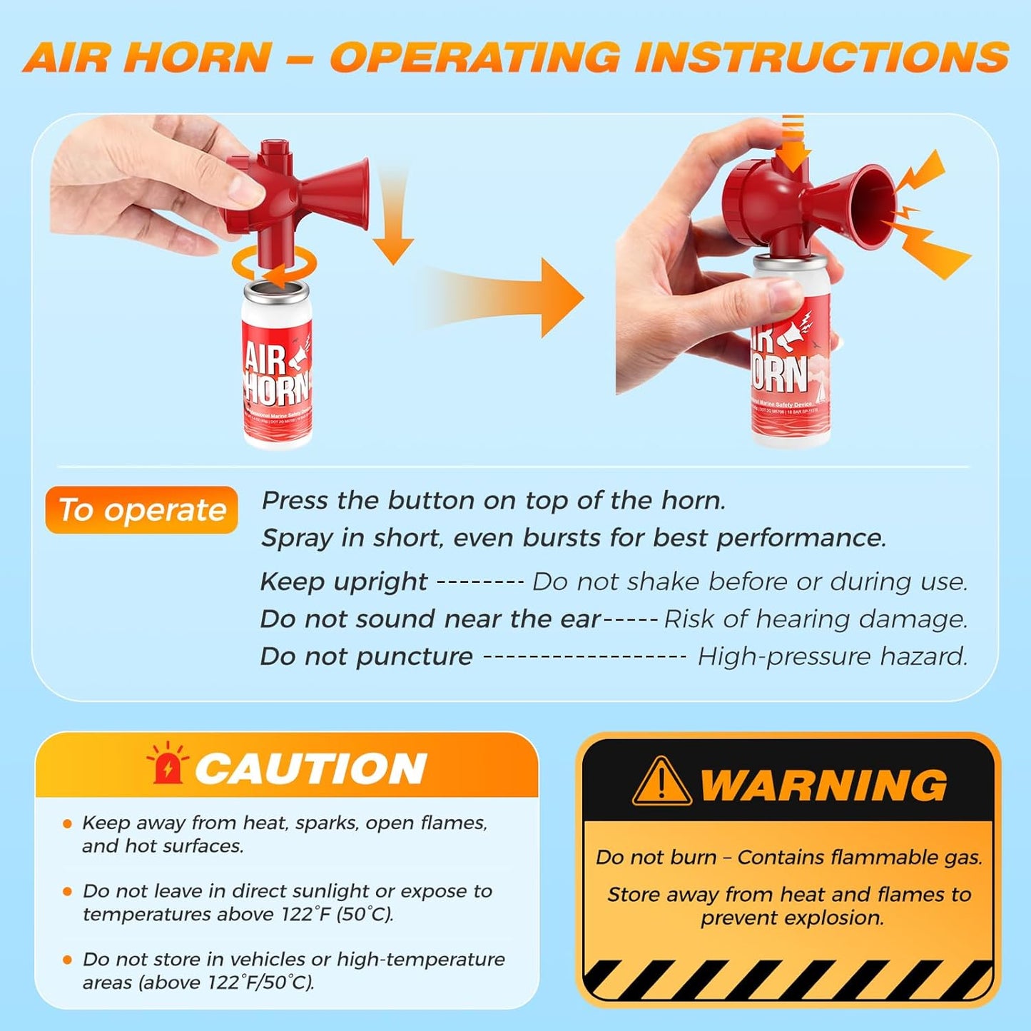 Nicehill Air Horn - 122dB Loud Safety Horns for Boating & Sporting Events | 2 Pack, Easy Button Operation