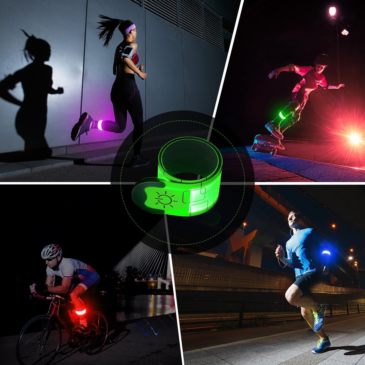 YHGSEE LED Armbands for Running, 2 Pack USB Rechargeable Reflective LED Night Saftey Bracelet Flashing LED Sports Wristband, 4 Modes Light Up Band for Cycling/Jogging/Walking/Camping (Green)