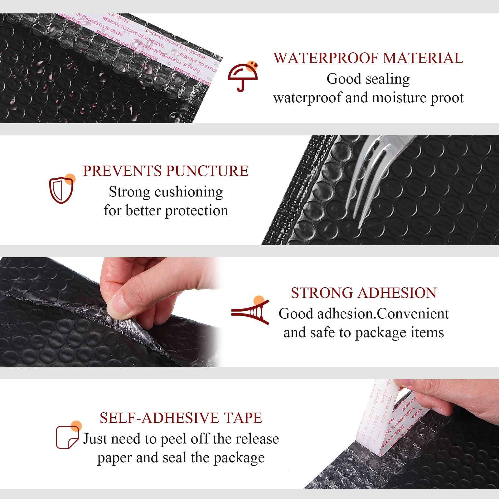 Yeyeplum 100 Pcs Kraft Bubble Mailers 3 Size Padded Envelopes Kraft Poly Mailers Bubble Lined Shipping Envelopes Mail Shipping Bags for CDs Book Business Supplies (Black)