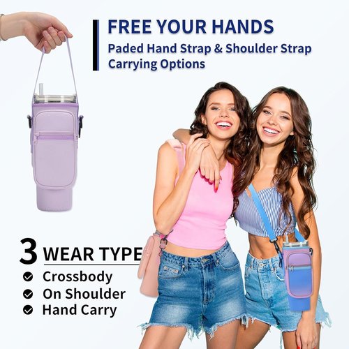 GOEWY Water Bottle Carrier Bag - Neoprene Holder for Stanley 40/30 oz Tumbler | Includes Phone Pocket & Straps