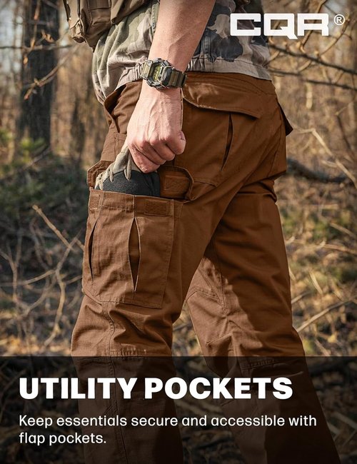 CQR Men's Tactical Pants - Water-Resistant Ripstop Cargo Design for Lightweight EDC & Hiking