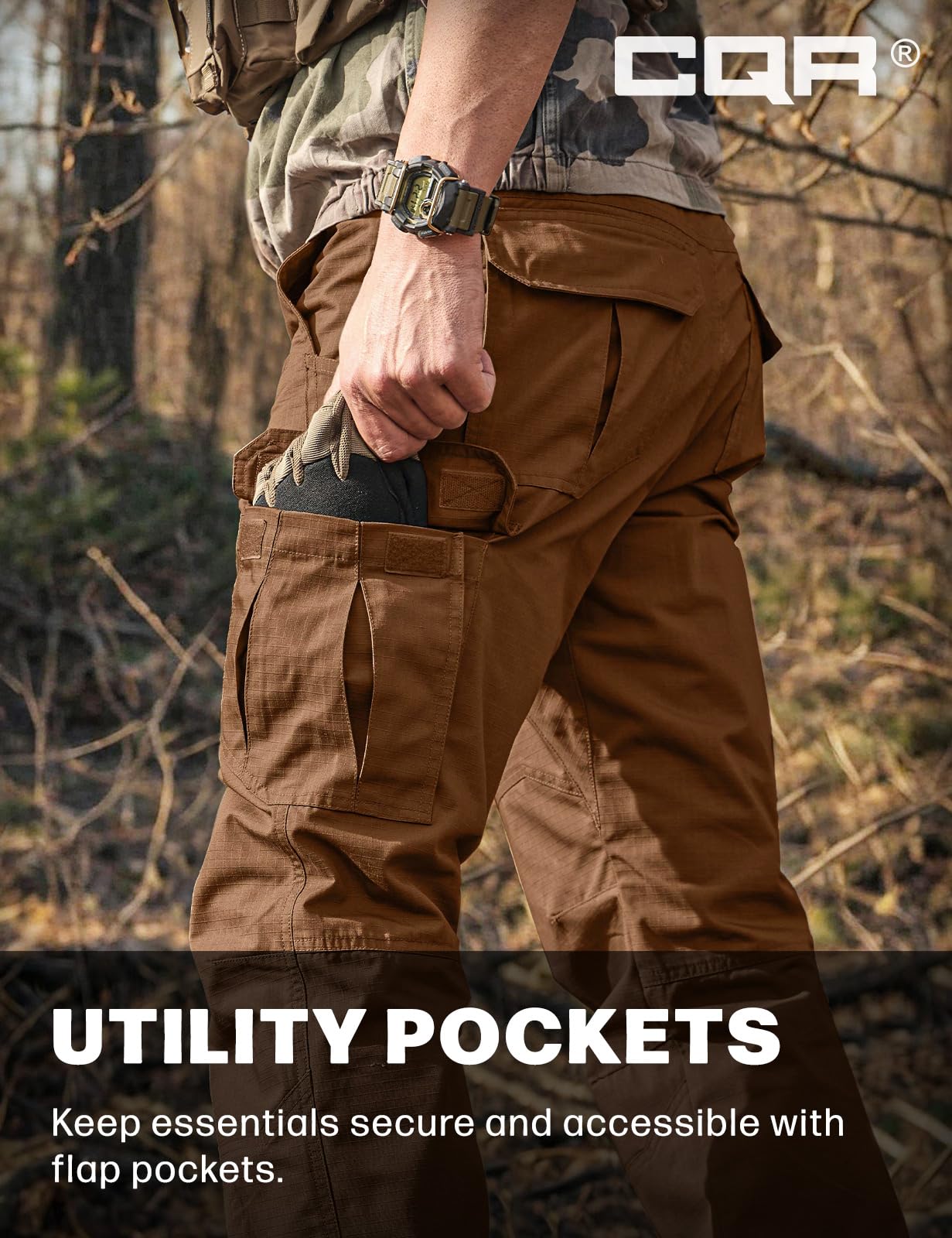 CQR Men's Tactical Pants, Water Resistant Ripstop Cargo Pants, Lightweight EDC Work Hiking Pants, Outdoor Apparel, Raider Copper Brown, 34W x 32L