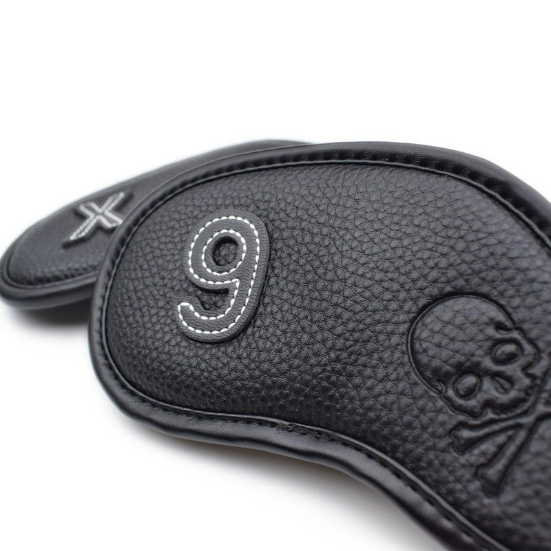 GOLUCKPAY Premium Magnetic Leather Iron and Wedge Golf Club Head Covers | Set of 9| Fits Most Clubs | Embroidered Club Label on Both Sides of Club Head Cover