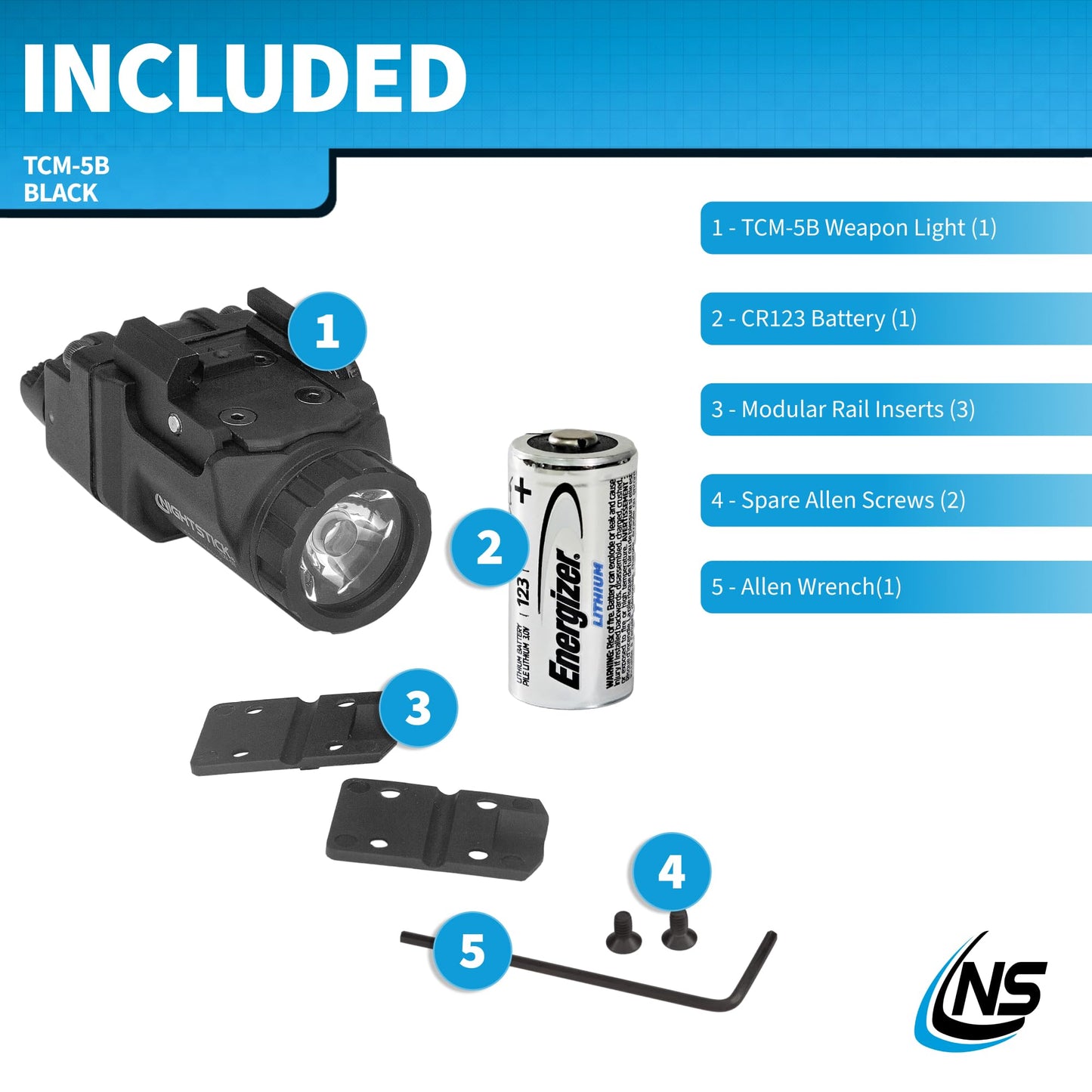 Nightstick TCM-5B Subcompact Handgun Light, Short/Narrow Rail Models - 1 CR123 - Black