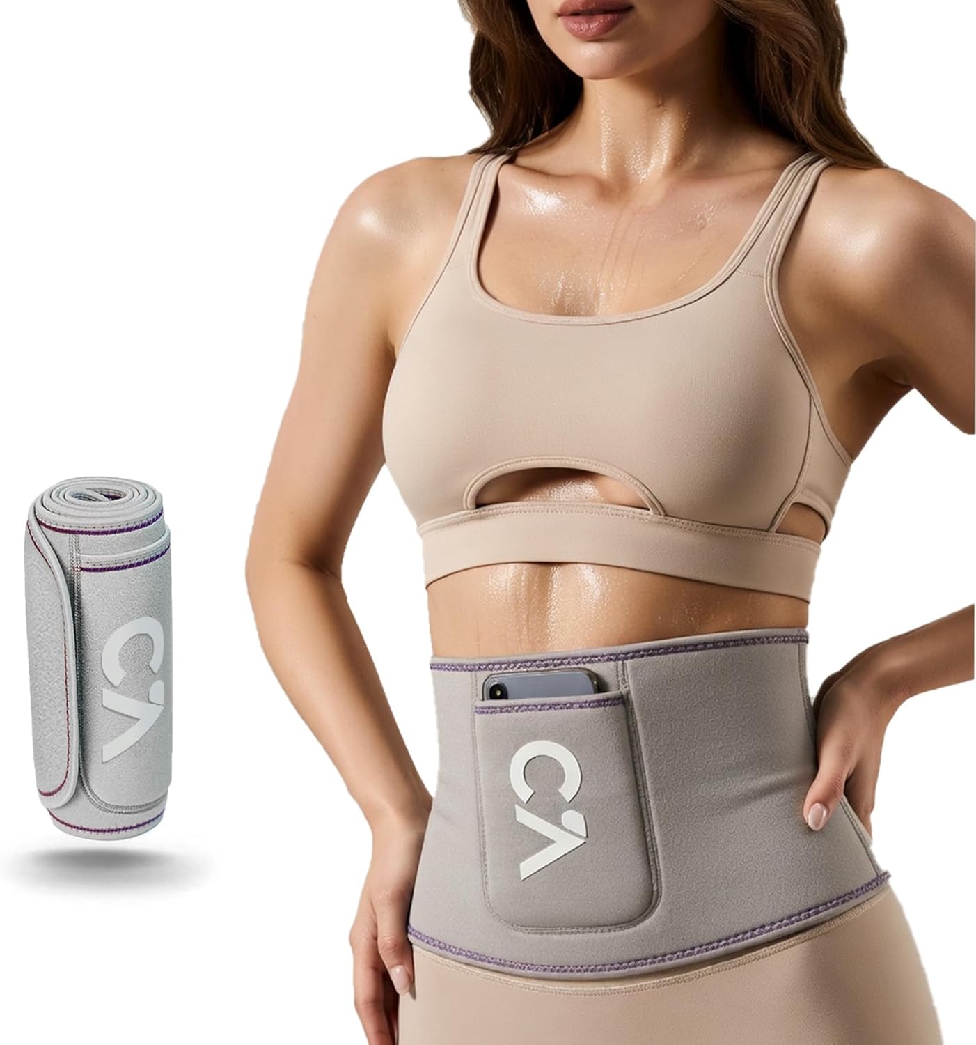 Skiennix Waist Trimmer Belt - Silver Ion Sweat Trainer for Men & Women with Pocket & Anti-Slip Design