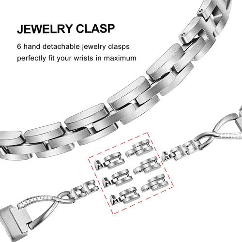 Dhwazz Women Band for Fitbit Charge 6 / Charge 5 Stainless Steel & Diamond Strap Jewelry Wristband