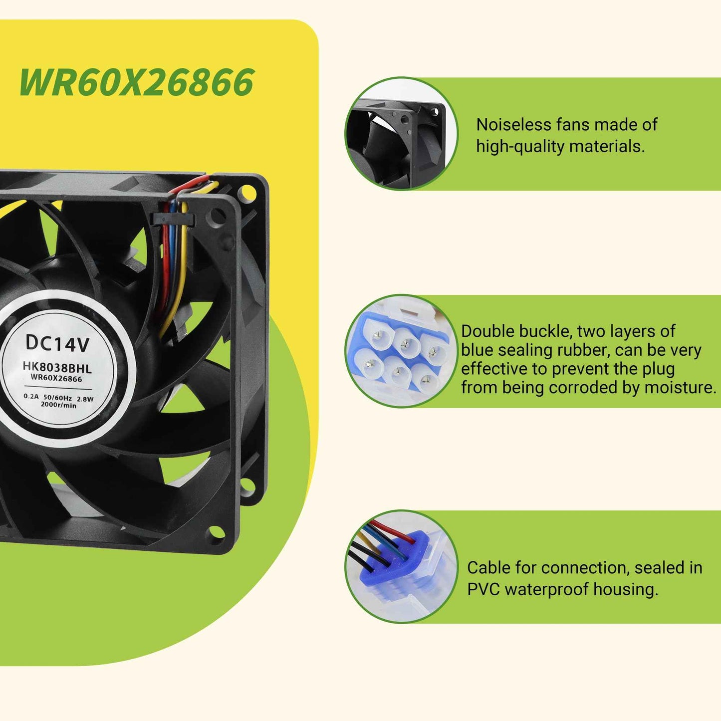 WR60X26866 Evaporator Fan Motor Compatible with GE Refrigrator Replace WR60X26033 V80E14MS2A3-57A611 WR60X10356 WR60X10357, Upgraded by PANDEELS