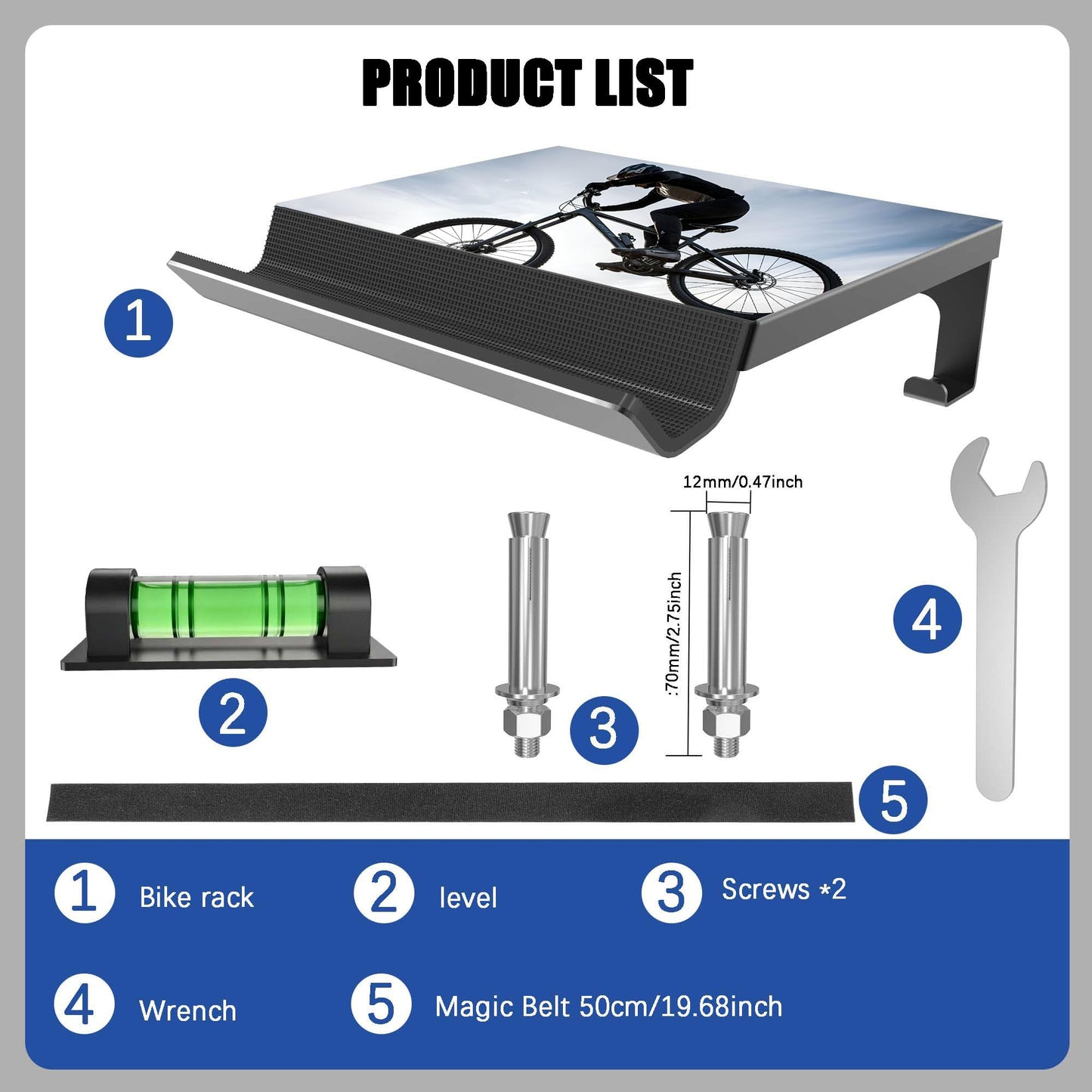 KOQEIEY Bike Wall Mount - Horizontal Indoor Bike Rack for Garage Storage - with Holds a Helmet and Shoes - Space Saving Wall Bike Hanger Mount for Road, Mountain and Hybrid Bikes in Garage