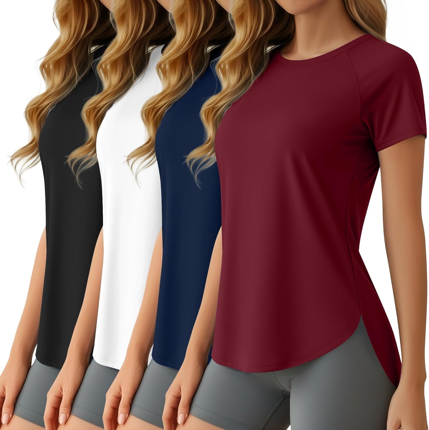 Oakgarden Women's Workout Tops - 4 Pack Short Sleeve Athletic Shirts with UV Protection & Quick Dry | Ideal for Running