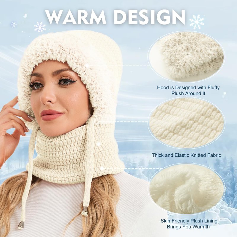 Sumolux 3 in 1 Beanie Hat for Women with Fleece Lined Scarf and Mask Outdoors Windproof Knitted Ski Mask Set