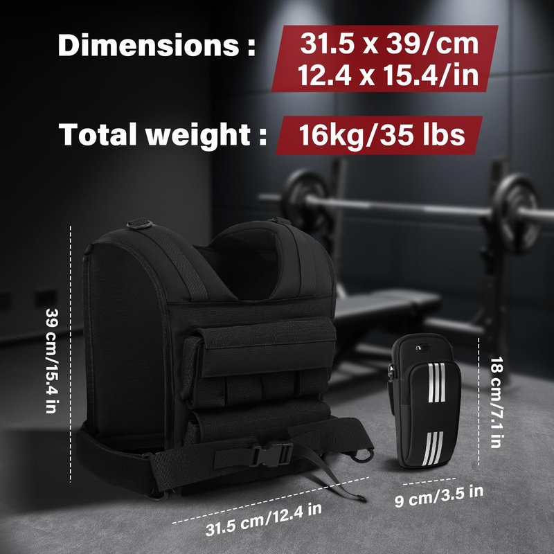 35LBS / 16PCS Iron Weights Adjustable Weighted Vest Men, Weight Vest for Men with Cell Phone Armbands,Weighted Workout Vest for Functional Training, Bodyweight Training, for Man and Women