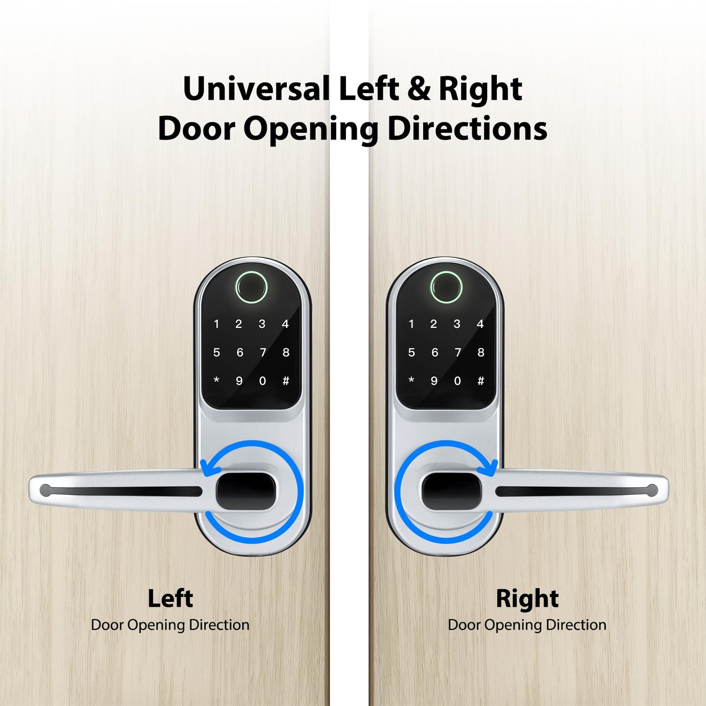 CATCHFACE Smart Fingerprint Lock - Keyless Entry Door Lock with Reversible Handle - Silver