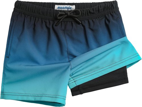 Maamgic Boys Swim Trunks - 4-Way Stretch Quick-Dry Bathing Suit with Compression Liner | Toddler Beach Shorts