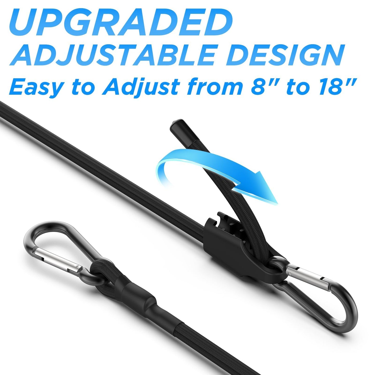 SDTC Tech 12 Inch Adjustable Bungee Cords with Carabiner Hooks, 4 Pack Heavy Duty Outdoor Super Elastic Bungee Straps Easily Adjust from 8" to 18" for Cargo, Bike, Luggage, Carts, Truck
