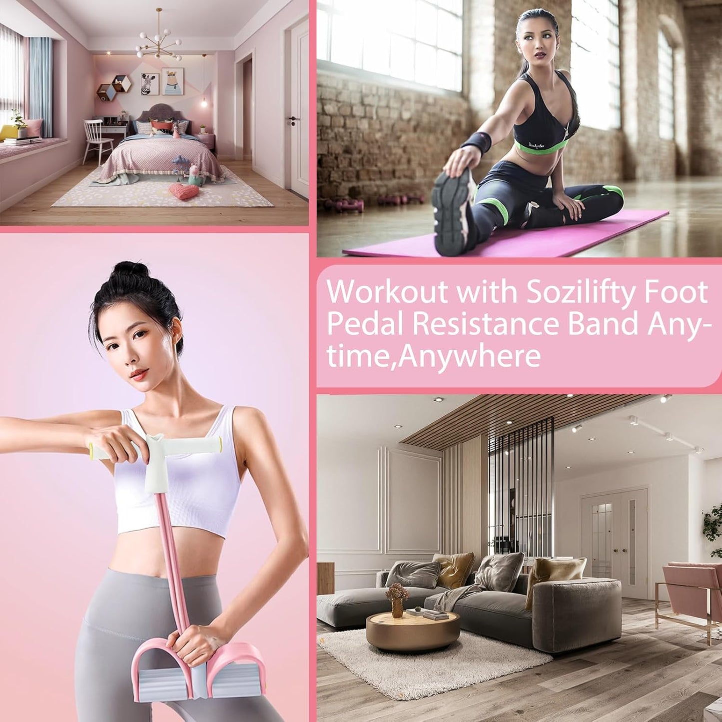 Skiennix Foot Pedal Resistance Band - 6-Tube Elastic Exercise Bands for Women | Jump Fitness & Stretching