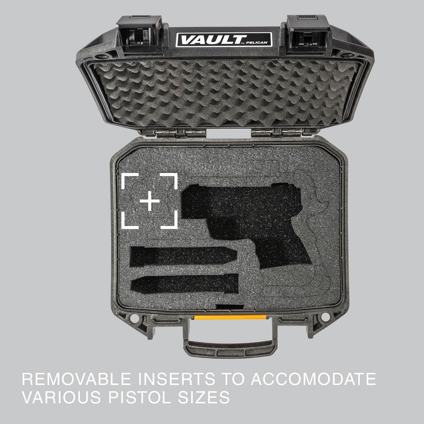 Pelican Vault v100 Pistol Case - Single Pistol Case with Pre-Cut Customizable Foam for Full Size, Compact, or Sub-Compact Guns (Black)