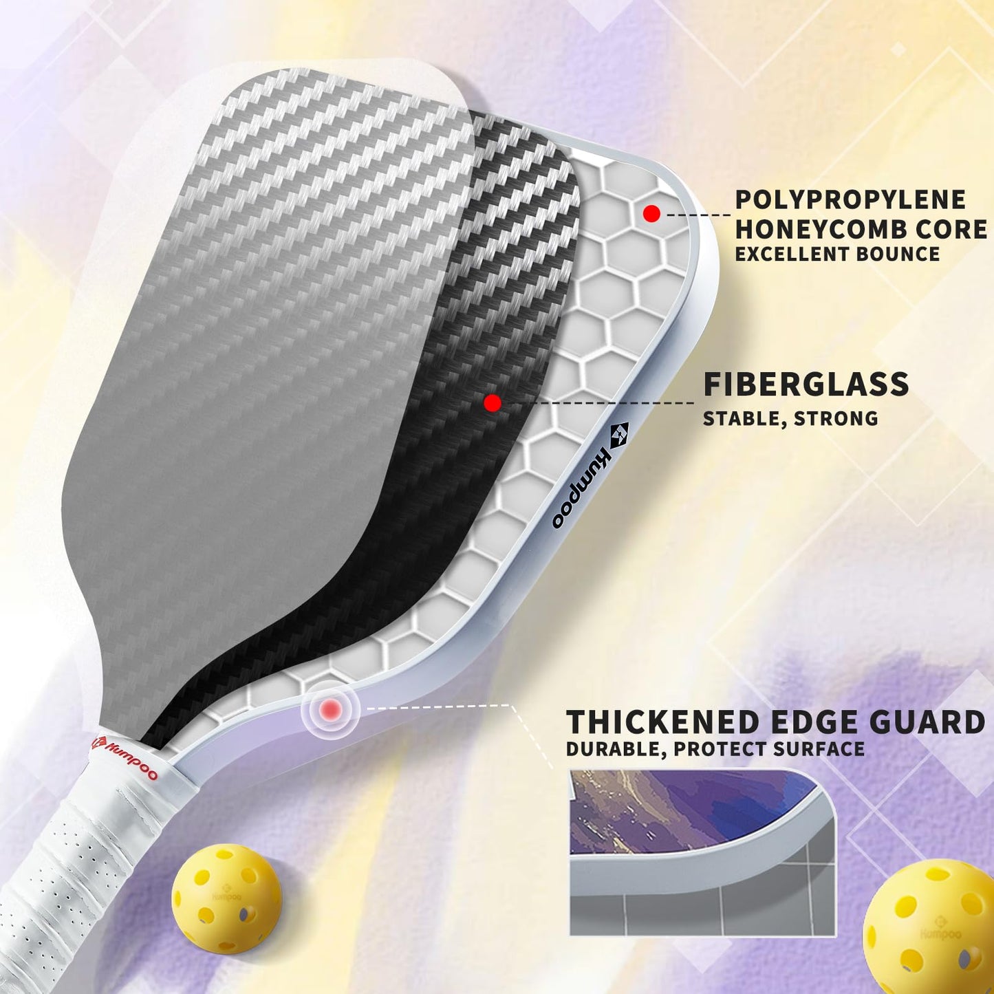 Pickleball Paddle, Fiberglass Pickle Ball Racket Lightweight with PP Honeycomb Core, Pickleball Racquet Set with Cover for Beginners, Large Sweet Spot Pickle Ball Paddle Gifts for Women, SUNS05 Pink