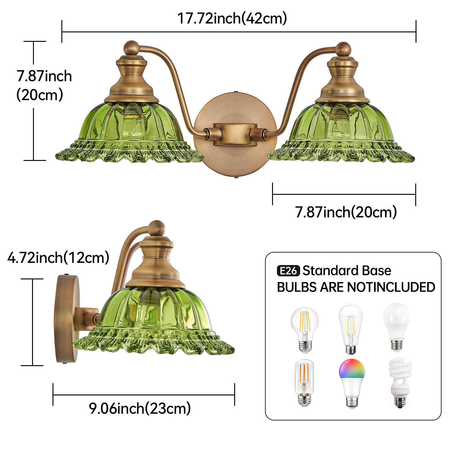 XIEDUN Green 2 Light Vanity Light Bathroom Light Vintage Bathroom Light Fixtures