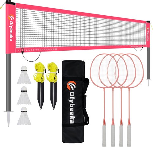 Baminton Outdoor Set - Anti-Sag Net, 4 Aluminum Rackets, 3 Shuttlecocks, Portable Carry Bag - Perfect for Family Fun