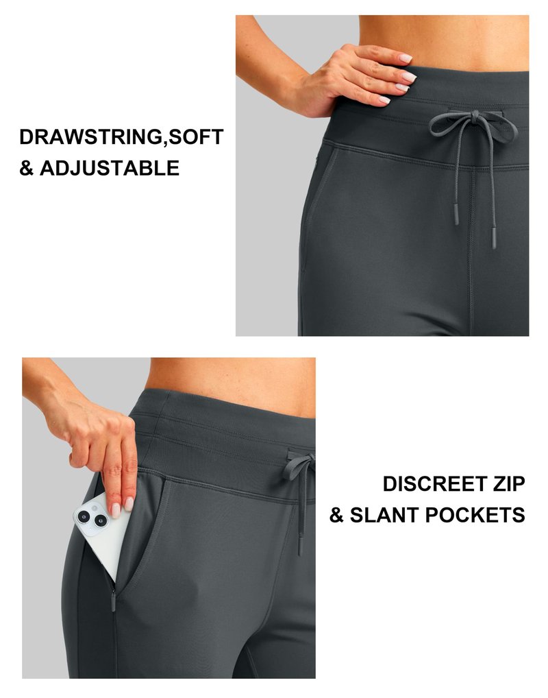 SANTINY Women's Fleece Lined Joggers with Pockets Slim Fit Ski Pants Winter Warm Leggings Hiking Running Gear (Black_XXL)