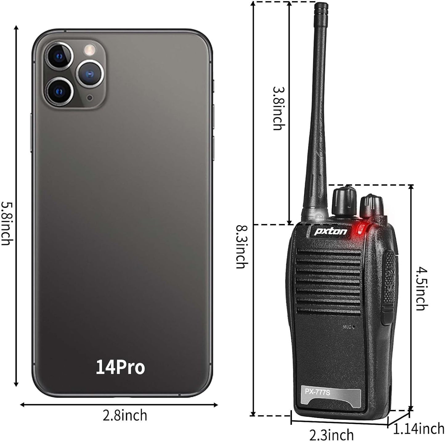 Pxton 777S & 888S Walkie Talkies - Long Range Rechargeable Two-Way Radios with Earpieces | 8 Pack