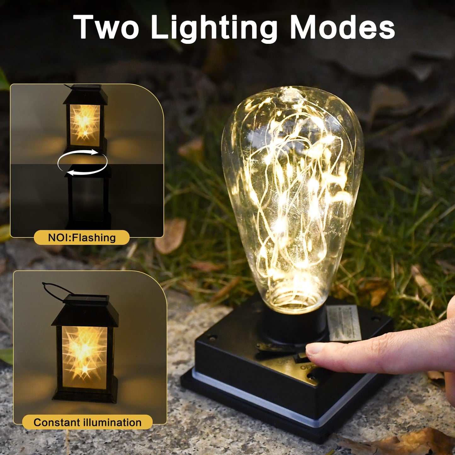 Solar Lights Outdoor Waterproof 3D Star Patterns for Garden Fall Decoration, 2 Lighting Modes, Auto On/Off Hanging Solar Lantern for Outside, Lawn Patio Walkway Driveway Decor Landscape Lighting