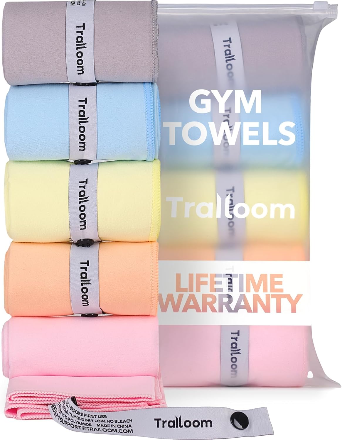 Trailoom Microfiber Workout Towels - Quick-Dry & Odor-Free Gym Towels for Hot Yoga, Running | Set of 5 Pastel