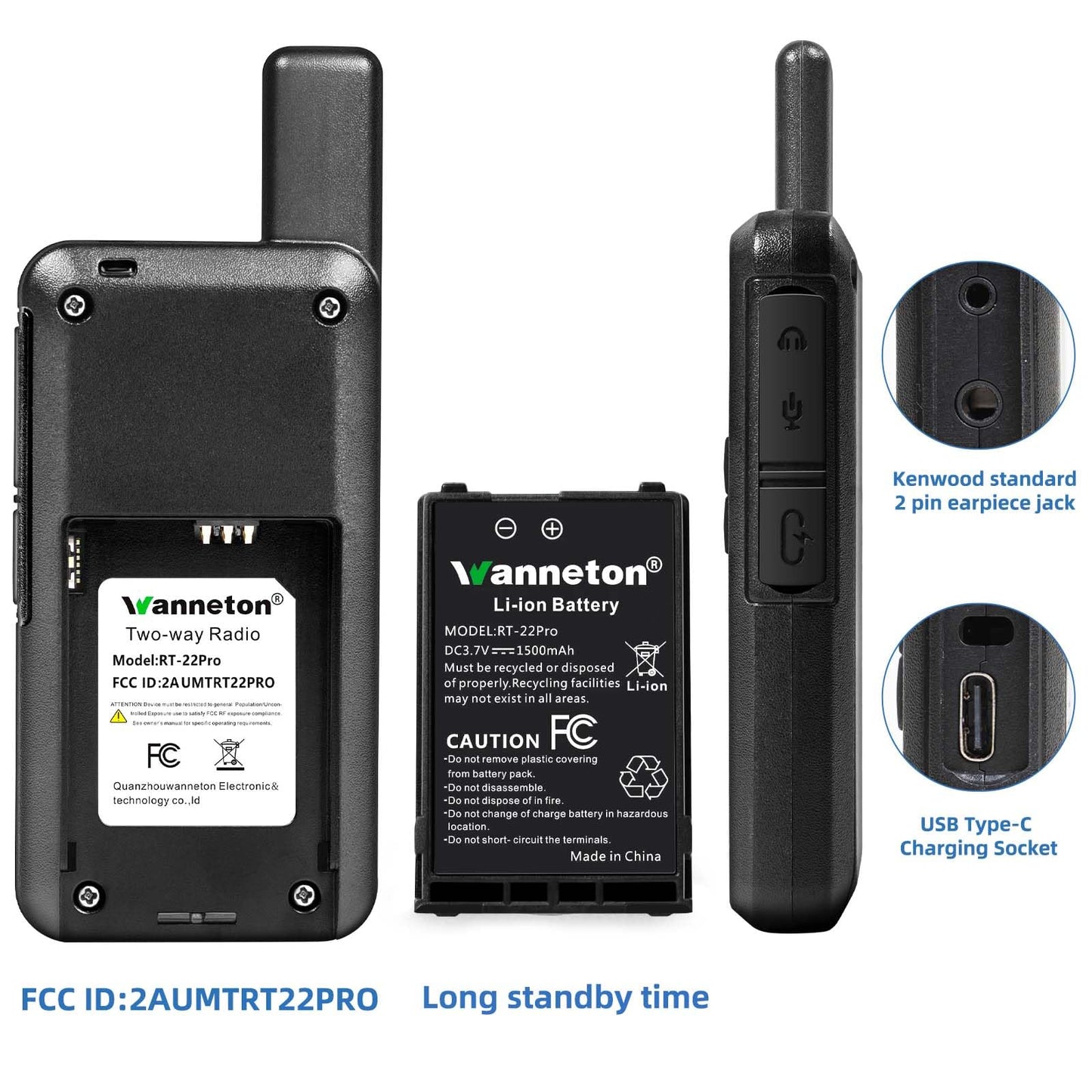Wanneton RT22pro walkie talkies Wireless Frequency Copy Rechargeable Walkie Talkies for Adults,walkie talkies 4 Pack Long Range with VOX, Scrambling, decoding, Battery Display, scanning.