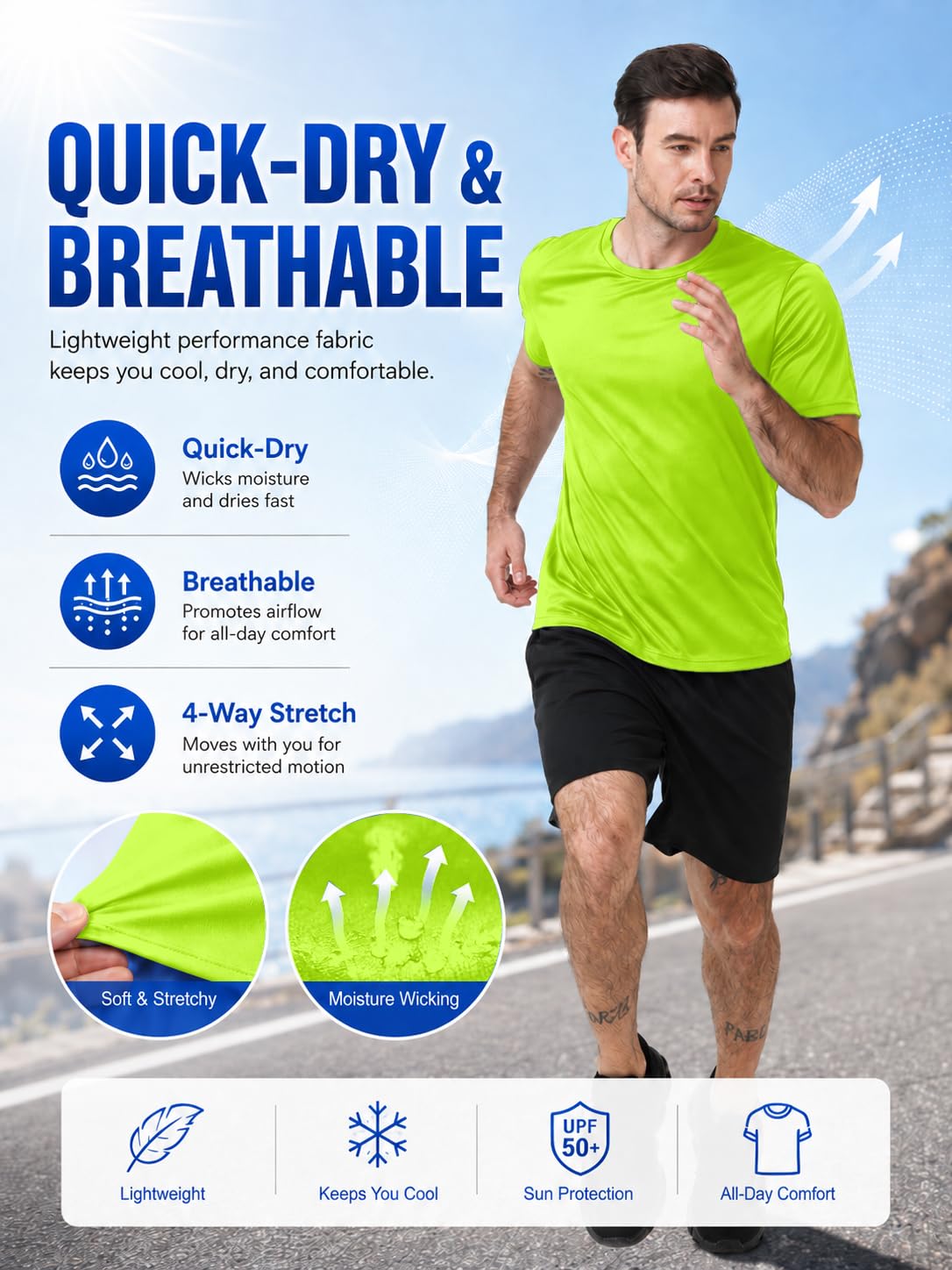 ZITY T-Shirts for Man Pack Short Sleeve UPF 50 Uv Blocking Fishing Athletic Shirt Fast Dry Breathable Swim Shirt for Beach Water Shirts for Men M