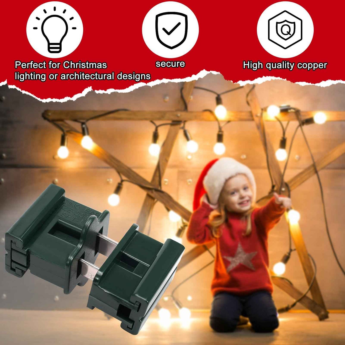 30PCS SPT-1 Christmas Female and Male Light Slip Plug Electrical Vampire Plug Zip 15 Male and 15 Female Gilbert Plugs Set, Christmas Light Plugs Ends for Outdoor Xmas Holiday Party