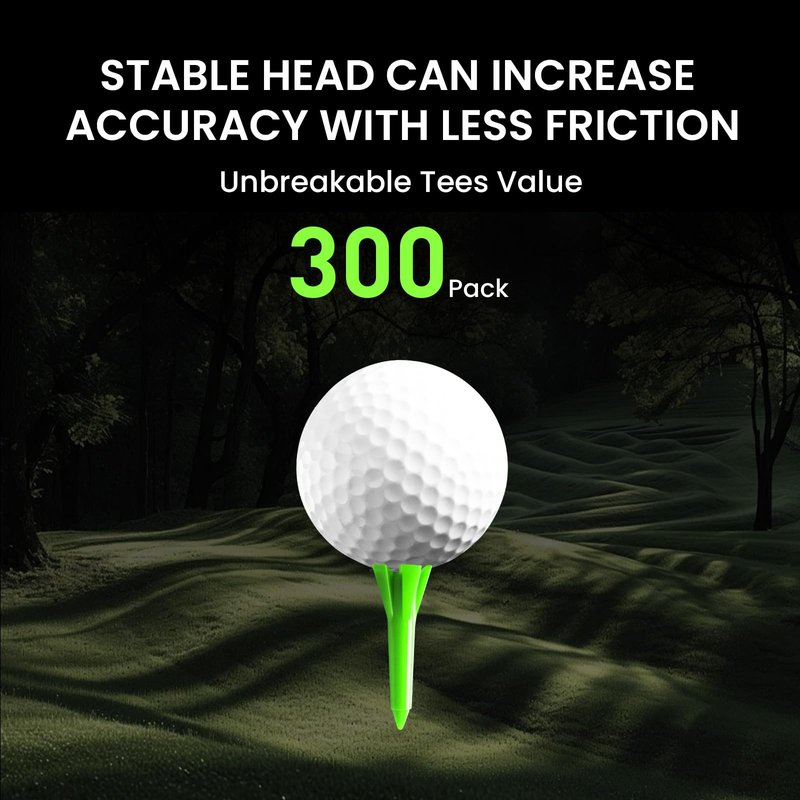 VEASAERS Short Golf Tees Plastic 1 1/2 inch Value 300 Pack Upgrade More Unbreakable Bulk Stable Reduce Friction Side Spin Tee for Men Women Ladies (Green, 300 Pack)