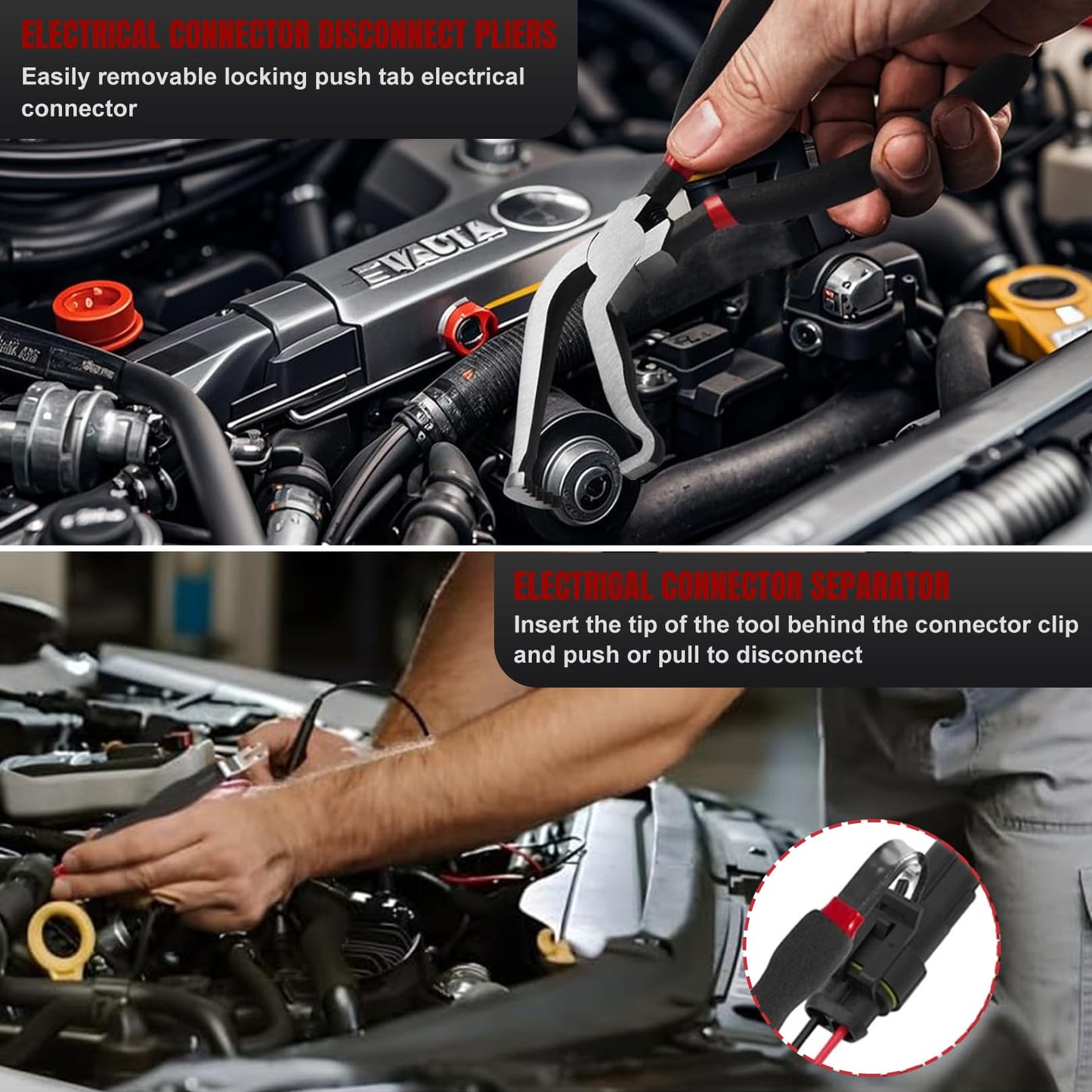 SecureElastic Electrical Disconnect Pliers 37960, 37980, Electrical Connector Separator 13120, 8in Automotive Tools Electrical Connector Pliers, Automotive Tools for Push Tab Style Plugs (3-Piece Set)