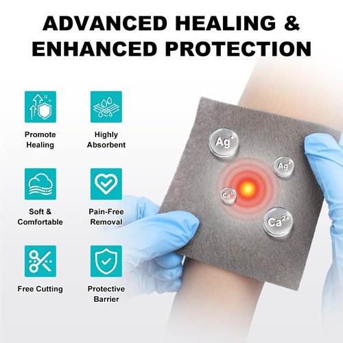 Ag Silver Calcium Alginate Wound Dressing 4" x 4", Non Stick Pads for Wounds, Soft Silver Dressing for Wound Care, Highly Absorbent Dressing Gauze Pads, 15 Packs