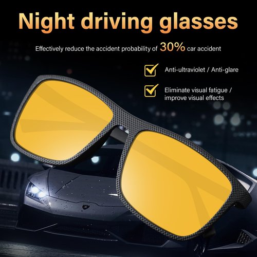 4pcs Night Vision Driving Polarized Glasses for Men HD Yellow Lens Night Anti Glare Goggles Lightweight Eyeglasses Frame