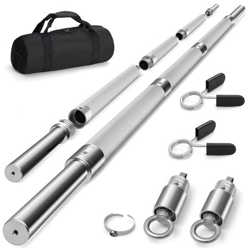 DASKING 4ft/4.9ft Barbell, 1-Inch Standard Detachable Bar, Portable Strength Training Bar for Weightlifting, Squat, Bench Press, Home Gym, 450LBS, Includes Silent Collars (4.9 Ft)