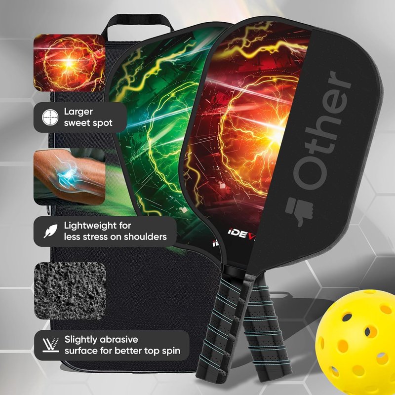 Pickleball Paddles Set of 2 - USAPA Approved Fiberglass Surface - Pickle Ball Rackets 2 Pack - Pickle Ball Set with 2 Rackets, 4 Pickle Balls, 1 Pickleball Bag - Great for Men, Women, Kids or Adult