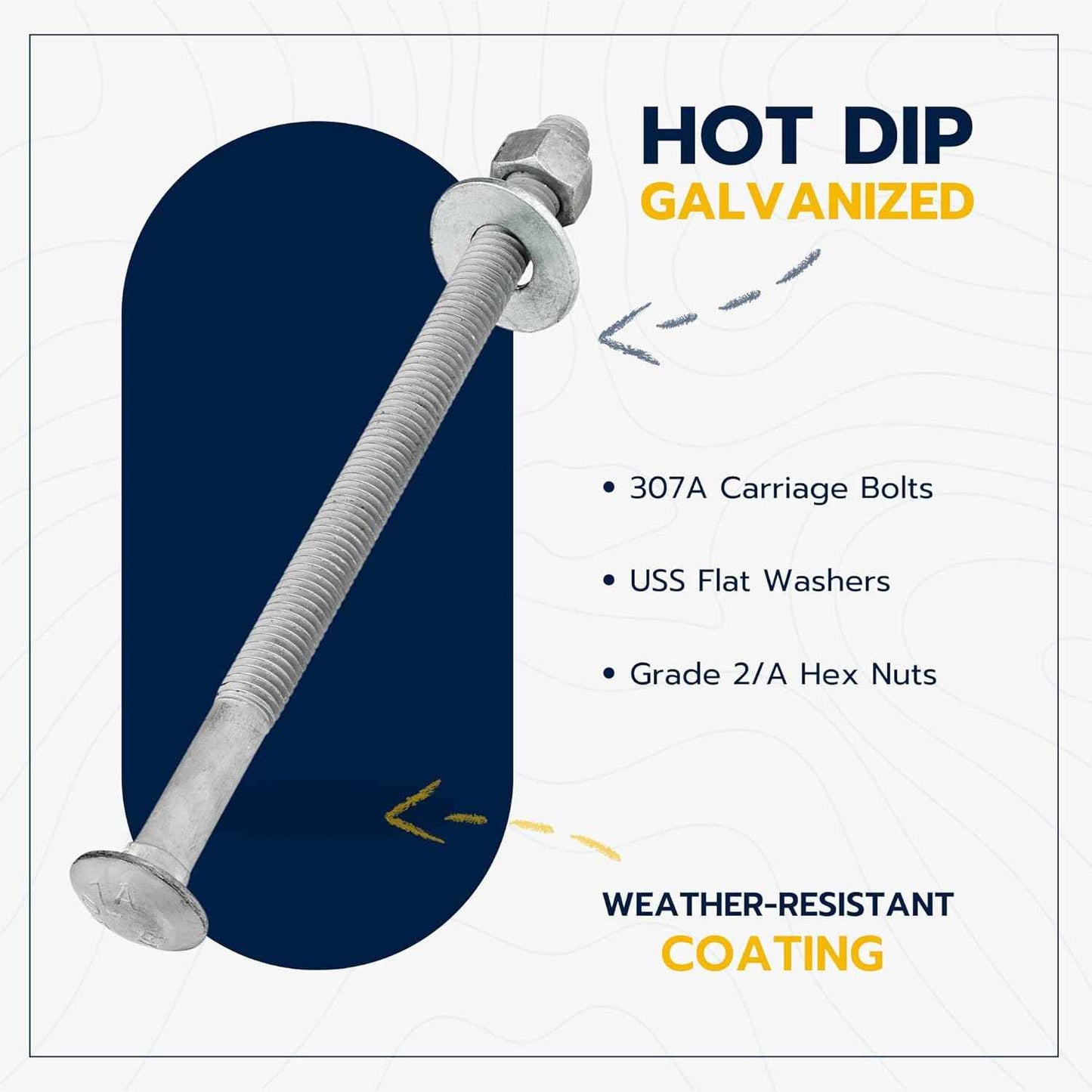 Galvanized Carriage Bolt Kit - 25 Pack 1/2" x 6" with Washers & Hex Nuts for Outdoor Use