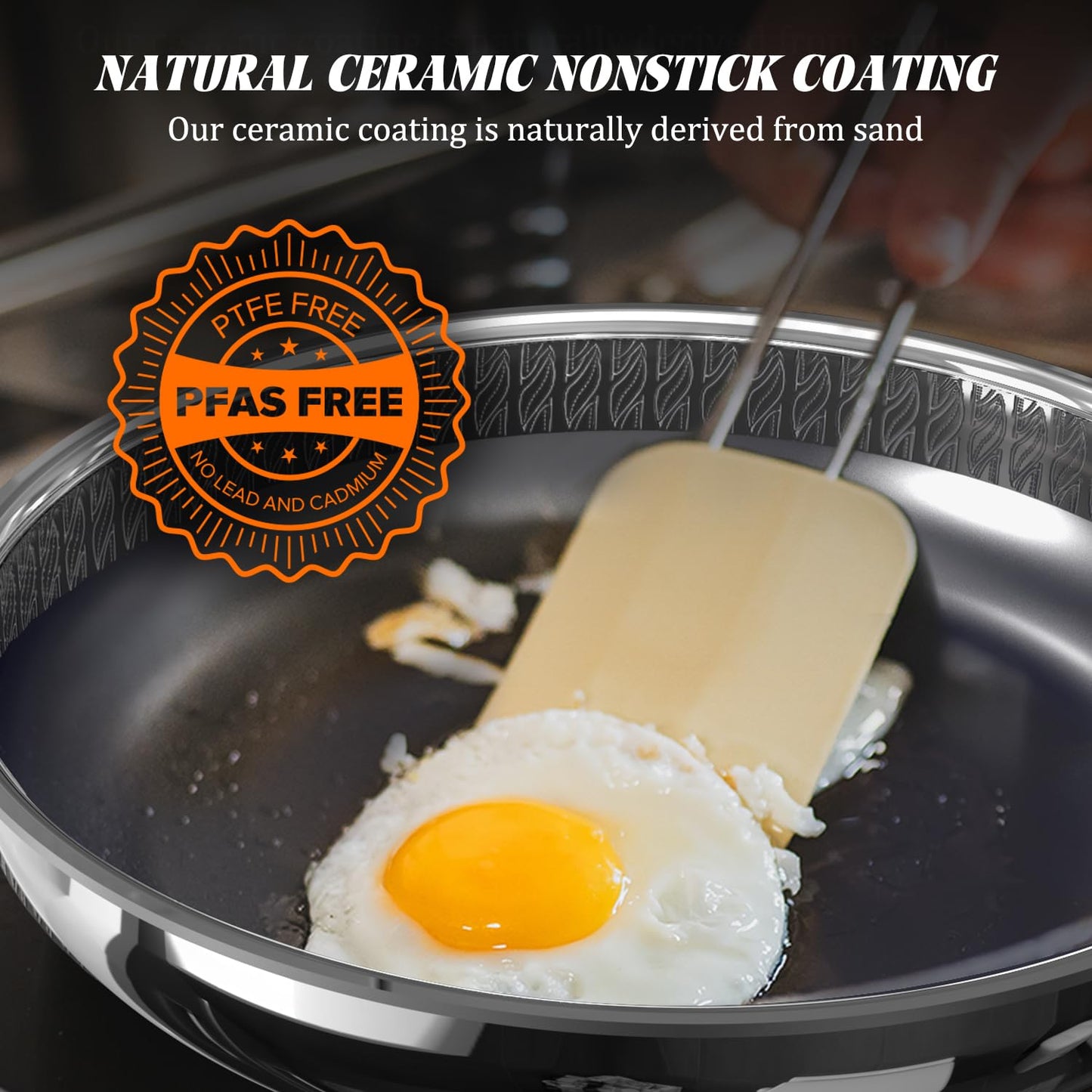 WhatsClad Hybrid Ceramic Nonstick Frying Pan 10", 3-Ply Stainless Steel Skillet, 2-Layer Coating, PFAS & PTFE Free Non Stick Frying Pan, 9H Hardness, Dishwasher Safe, Induction Compatible-Dark Gray