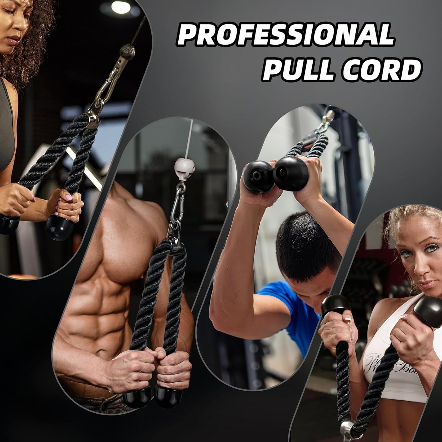 Tchrules Universal Tricep Rope - 27 Inch Heavy Duty Non-Slip Grip for Cable Machine Workouts