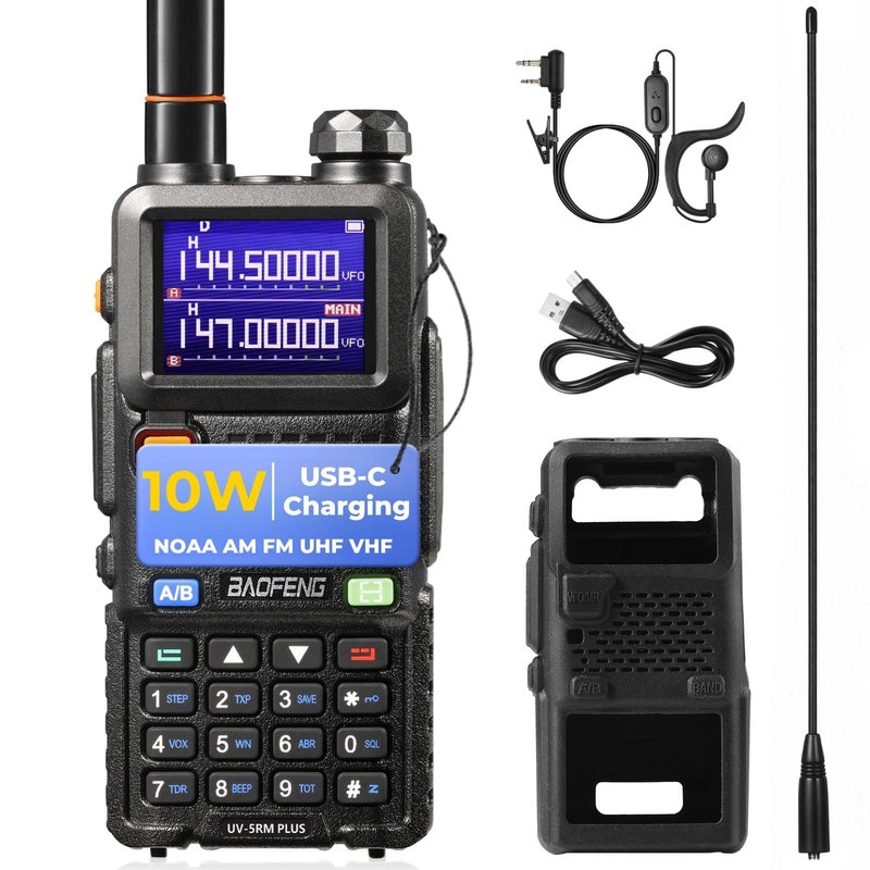 BAOFENG UV-5RM Plus 10W Ham Radio Handheld, UHF VHF Long Range Two Way Radio Walkie Talkie, NOAA FM AM(Airband) Receiver, with Protection Case, 2500mAh Battery USB-C Rechargeable, Chirp Compatible