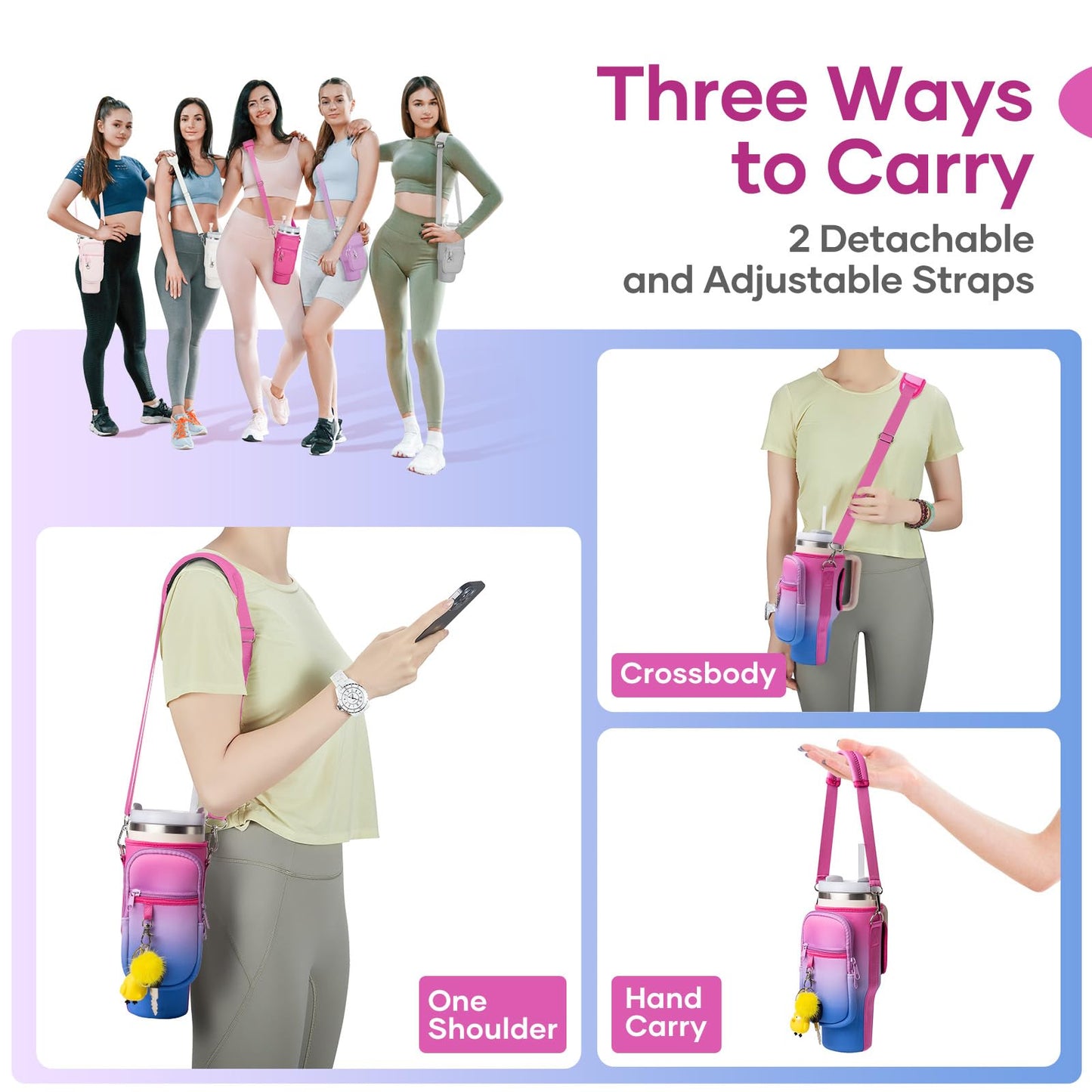 linmaya Water Bottle Carrier Bag for Stanley Cup 40/30oz with Phone Holder Pockets,Neoprene Water Bottle Cross-body Bag with Adjustable Shoulder & Hand Strap Stanley Cup Accessories