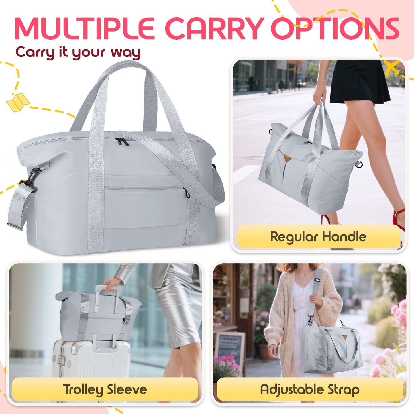 Magimack Duffle Bag for Travel, Carry-on Travel Bag with Trolley Sleeve, Sport Gym Bag for Women, Overnight Bag for Men, Hospital Bag for Labor and Delivery (Grey)
